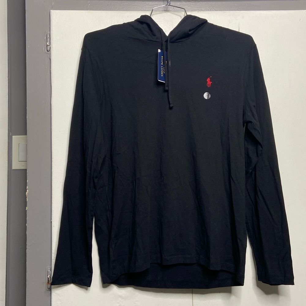 Polo Ralph Lauren Mens Long Sleeve black Tshirt Hoodie medium Cotton Classic NWT